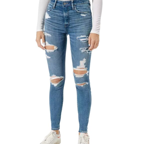 American Eagle Outfitters Denim - American Eagle Super Hi-Rise Jegging Ne(x)t Level Stretch Distressed Raw Hem